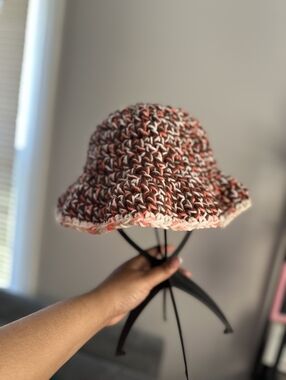 Crochet Bucket Hat - Multicolor Pink & Brown